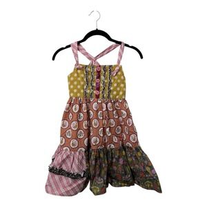 Cottagecore Matilda Jane Dress Size 8 Multi Color Patchwork Rooster Floral